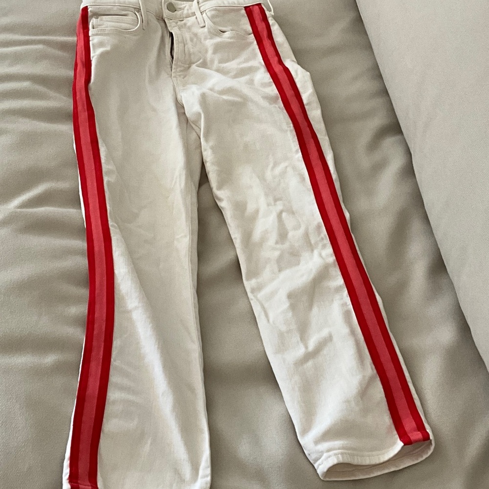 MOTHER White Jeans with Red Accents